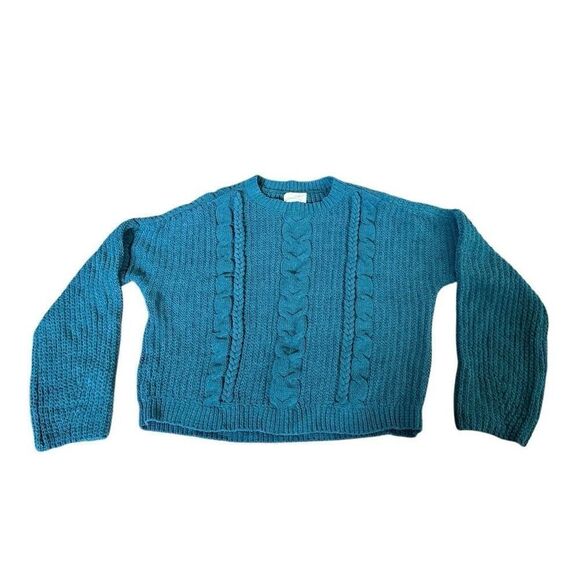 Oversized Teal Cable Knit Chunky Casual Sweater Pull Over Womens Sz Small New - Picture 1 of 7